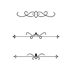 Text dividers doodle set. Wedding decorative elements. Divider ornament, borders, vintage line separators. Hand drawn vector illustration isolated on white background