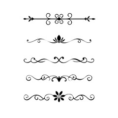 Text dividers doodle set. Wedding decorative elements. Divider ornament, borders, vintage line separators. Hand drawn vector illustration isolated on white background