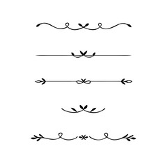 Text dividers doodle set. Wedding decorative elements. Divider ornament, borders, vintage line separators. Hand drawn vector illustration isolated on white background