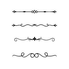 Text dividers doodle set. Wedding decorative elements. Divider ornament, borders, vintage line separators. Hand drawn vector illustration isolated on white background