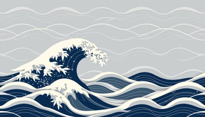 Surging Ocean Waves with White Foam on Calm Gray Background