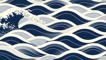 Abstract ocean waves with flowing lines and natural elements