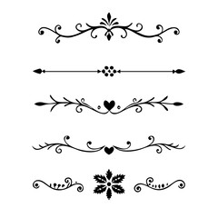 Text dividers doodle set. Wedding decorative elements. Divider ornament, borders, vintage line separators. Hand drawn vector illustration isolated on white background