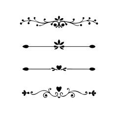 Text dividers doodle set. Wedding decorative elements. Divider ornament, borders, vintage line separators. Hand drawn vector illustration isolated on white background