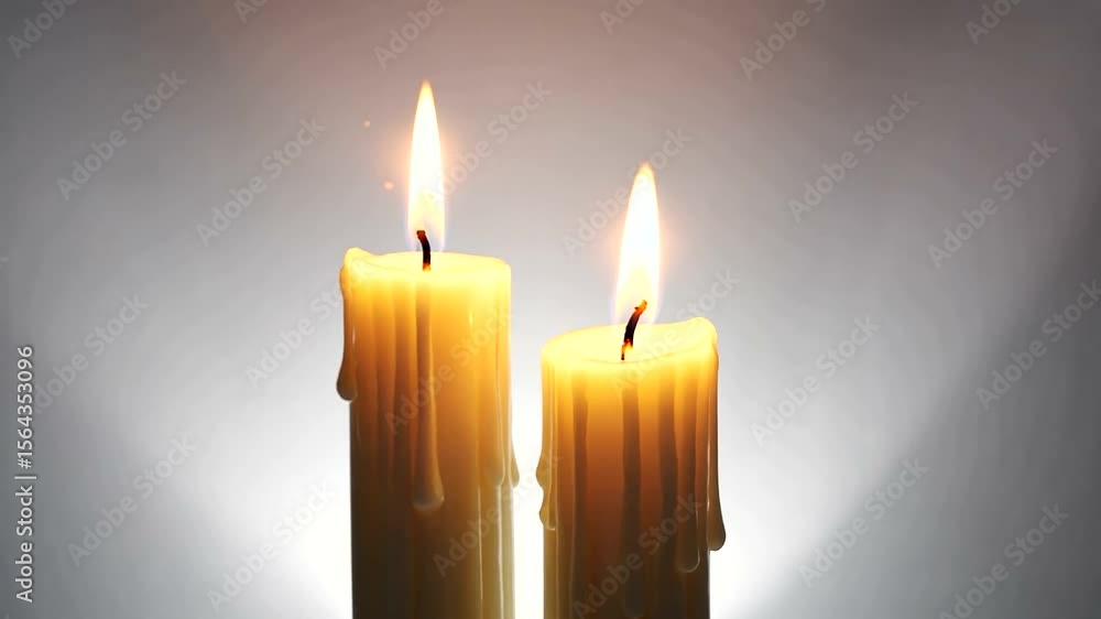 Poster two lit candles with dripping wax against a soft gradient background, creating a serene atmosphere