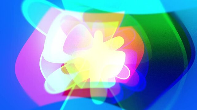 Multicolour 4K looping gradient background with subtle movement and glowing lines. Cell like shapes bouncing and flowing in fullscreen with a blue background.
