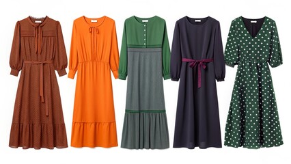 Colorful fashion apparel including shirts, jackets, and dresses on hangers for sale