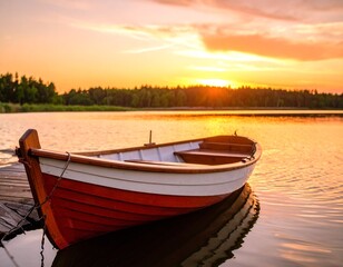 Obraz premium boat at sunset