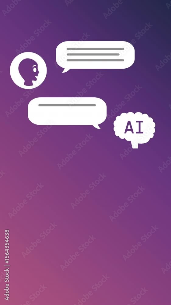 Aufkleber animation of ai text, icons and data processing over purple background