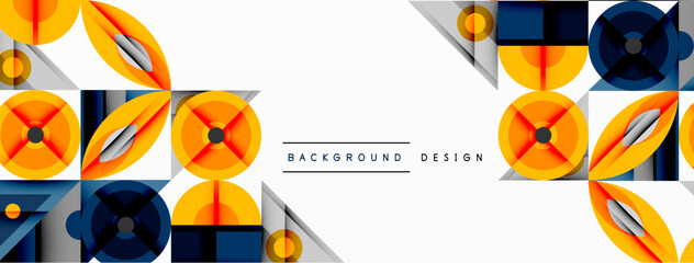 Abstract geometric pattern. Orange, gray, navy shapes create modern design. Minimalist style suitable for backgrounds, banners.