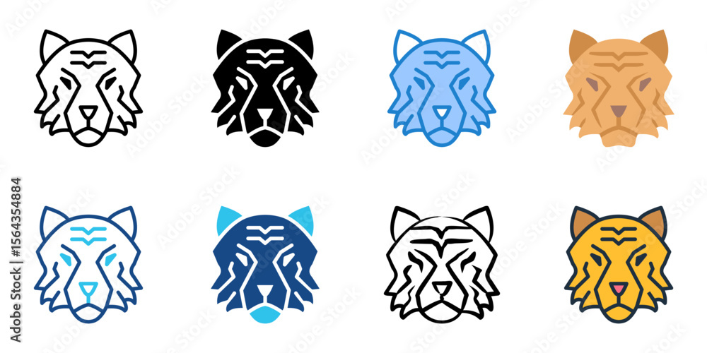 Poster tiger icon set multiple style collection
