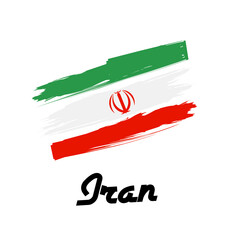 Iran national flag design. Brush painted national flag of Iran country isolated on white with design elements in texture style.