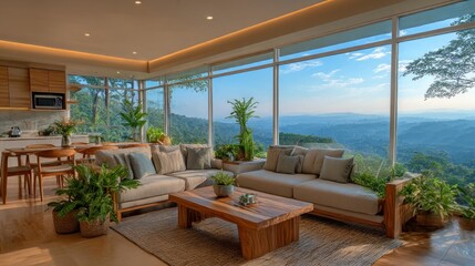 Modern living room with mountain view (1)
