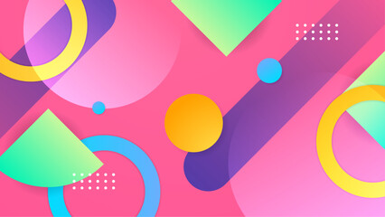 Colorful abstract geometric shapes on a pink background suitable for social media posts, website headers, and digital designs. Vibrant and eye catching visuals.