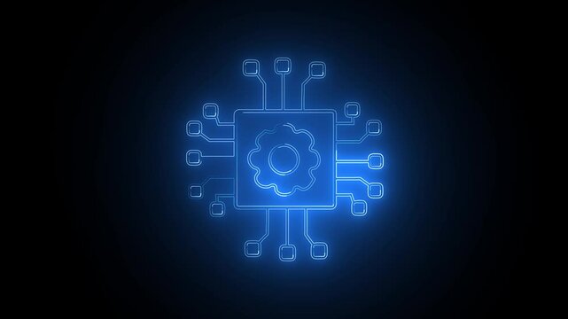 "4K Blue Neon Gear Circuit Animation &ndash; AI Automation and Technology Integration Background"