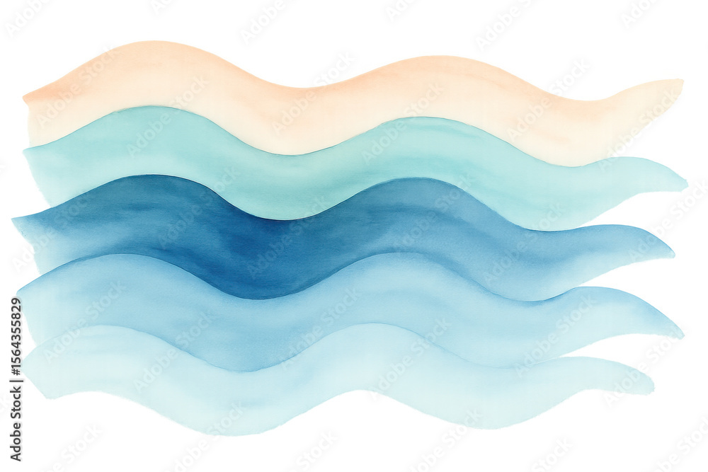 Poster watercolor waves flowing in soft pastel and blue tones, generating calming visual texture for minima