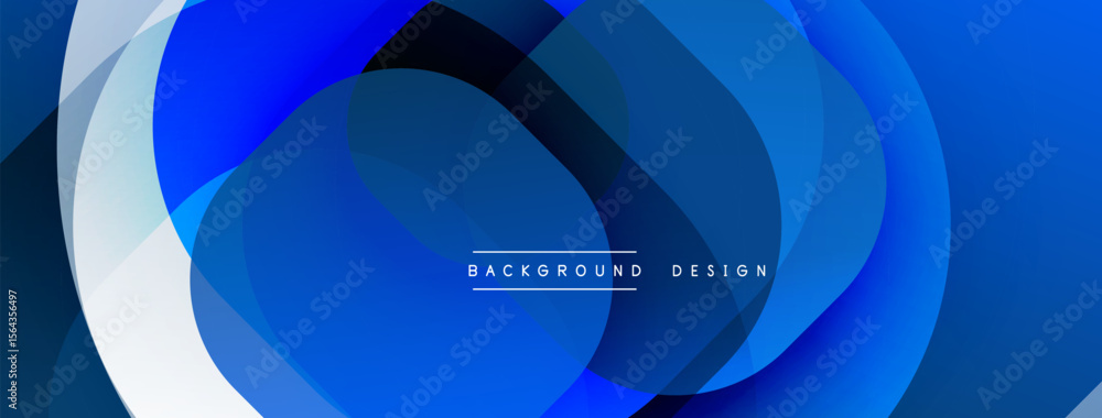 Poster abstract blue design features overlapping circles. gradient shades create dynamic visual effect. tex