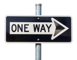 One Way Street Sign with Bold Right Arrow, Front View, Isolated on Transparent Background”