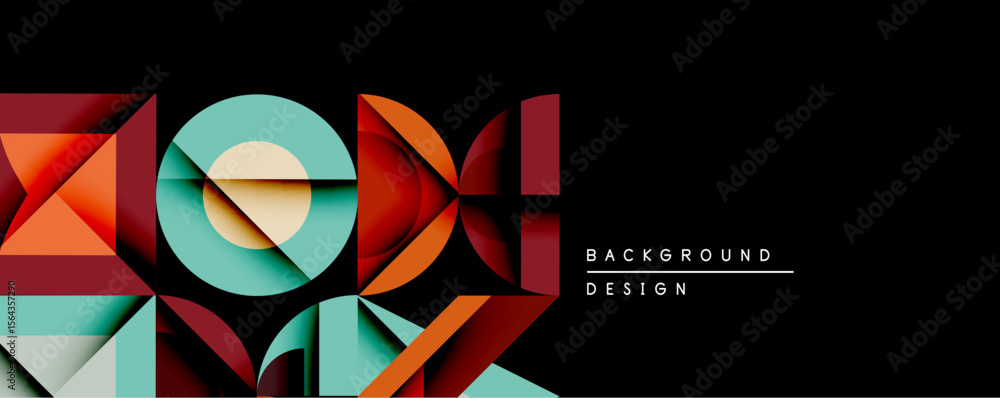 Poster abstract geometric composition. overlapping shapes create dynamic visual interest. colors include re