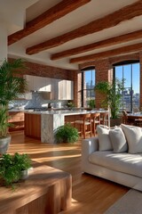 Modern loft kitchen and living area