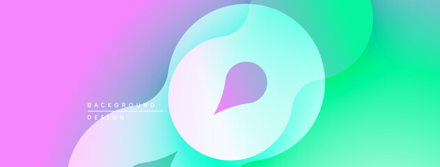 Abstract fluid shapes blend vibrant pinks, blues, greens. Soft gradients create dynamic background design. Minimalist, modern aesthetic.