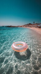 Obraz premium Sunny beach with inflatable ring in clear turquoise water