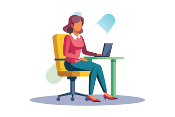 Professional Woman Working at Her Desk with Laptop in Modern Office Setting Art