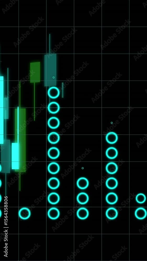 Poster animation of financial data processing over dark background