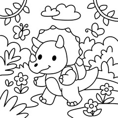 triceratops coloring page for kids.eps