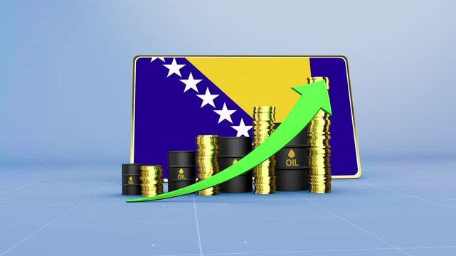 Bosnia and Herzegovina Flag Oil Revenue Growth 3D Economic Infographic for Energy Sector