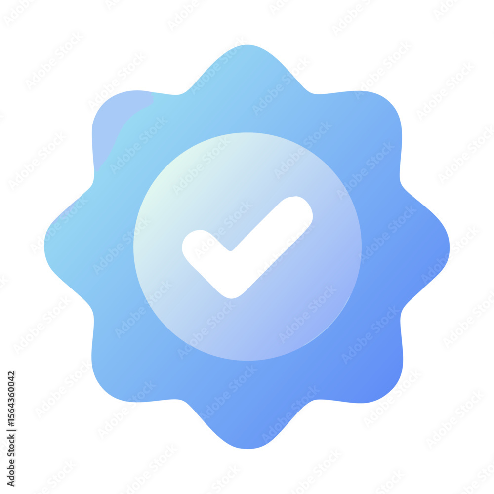 Aufkleber vector art of a blue gradient badge with a check mark, isolated on transparent background