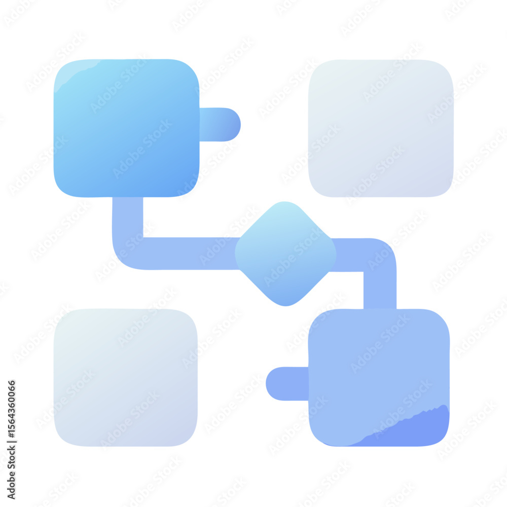 Poster vector art of a blue gradient flowchart with connected squares and a diamond shape, isolated on tran