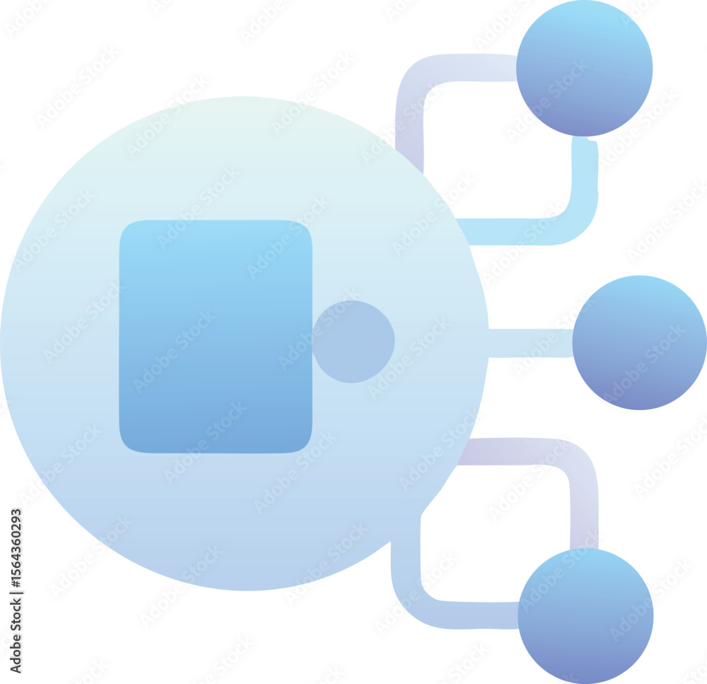 Poster vector art of a network of interconnected nodes and a central puzzle piece, shown as blue gradient i