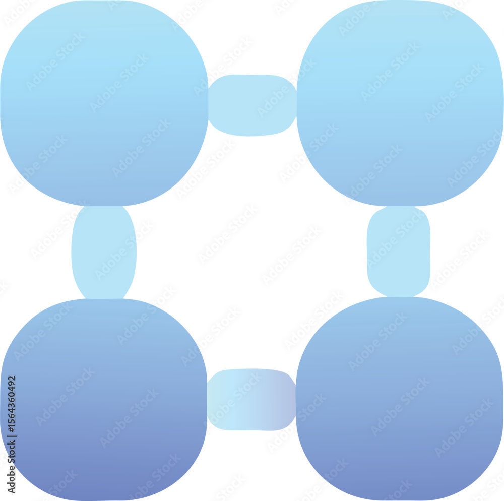 Poster vector art of abstract geometric pattern of connected blue gradient circles, isolated on transparent