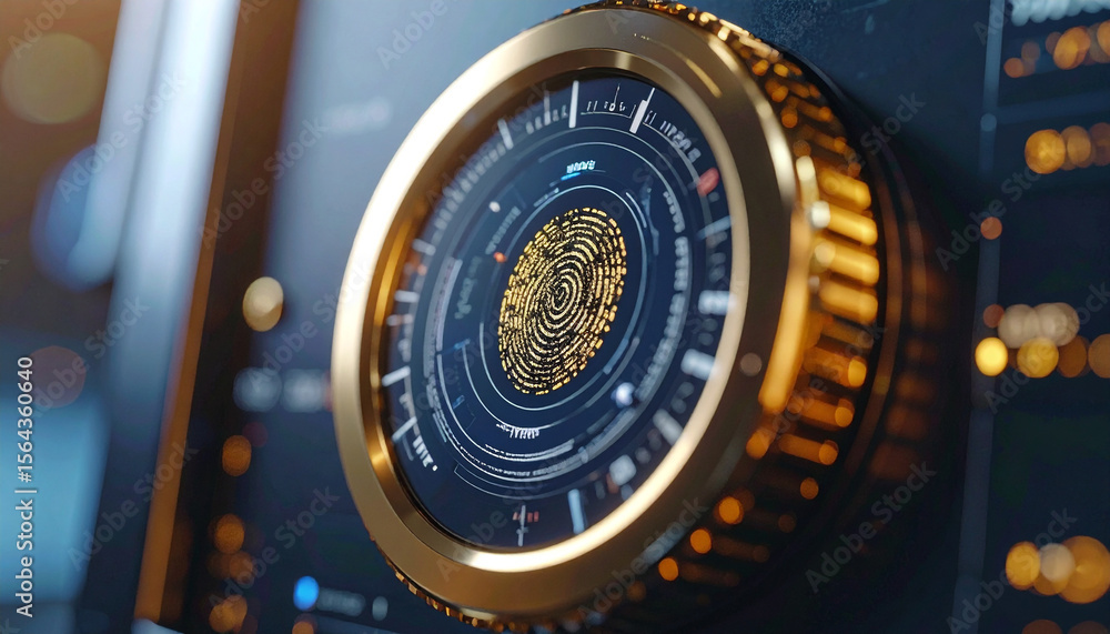 Poster futuristic biometric interface: a close-up view of a futuristic biometric interface, showcasing intr