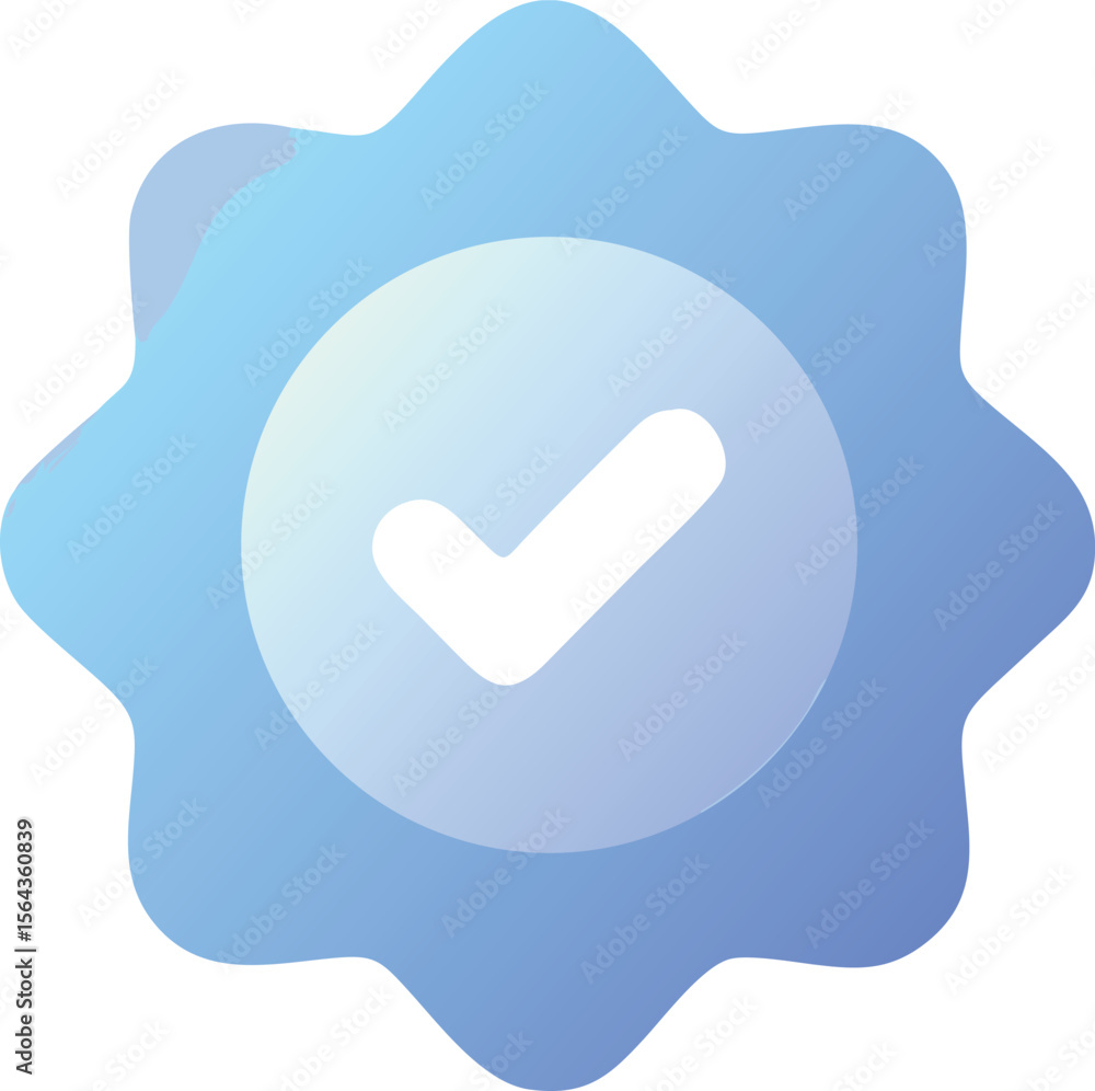 Poster vector art of a blue gradient badge with a check mark, isolated on transparent background