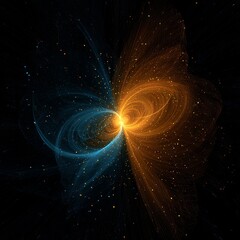 Abstract Dynamic Light Explosion with Blue and Gold Swirling Particles