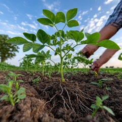 Young plant in cultivated field