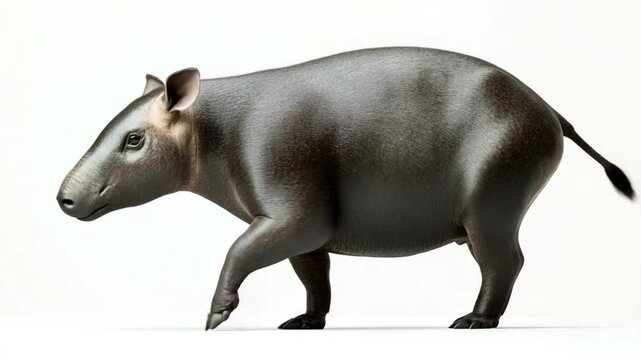 Realistic animation sequence showcasing the evolution and anatomy of a uintatherium on white
