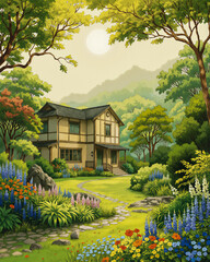 夏の朝,,AI画像,Generative AI