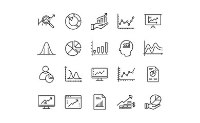 Collection of Line Art Business Graph Icons: Charts Diagrams and Data Analysis Symbols.