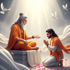Guru Purnima Elegant Composition of Guru Sitting Calmly Giving Wisdom and Peace
