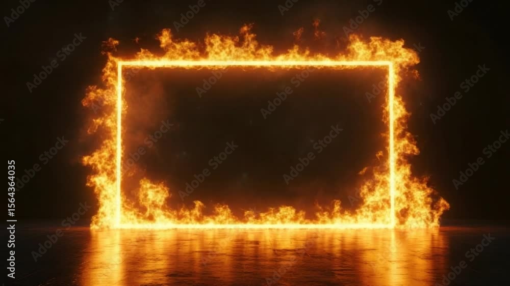 Wall mural fiery portal animation: stunning visual effect of a flaming square gate opener
