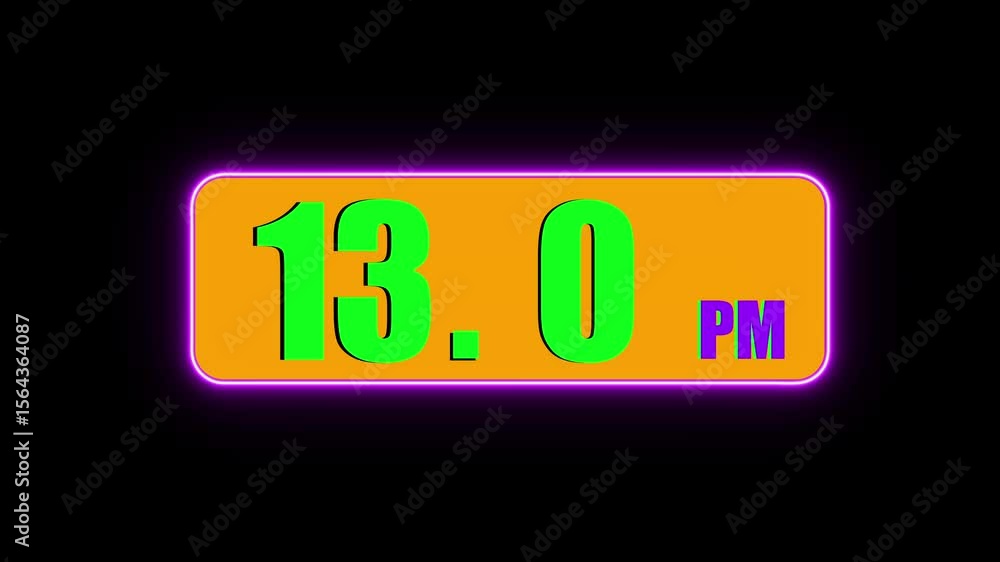 Poster neon digital clock display 24 hours counting timer. on black background.