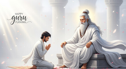 Guru Purnima Scene of Devotion Where Disciple Offers Gratitude to the Enlightened Guru