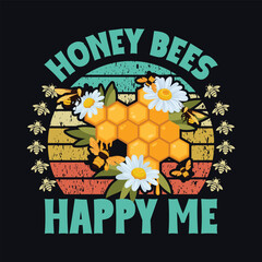Honey Bees Happy Me Retro Design