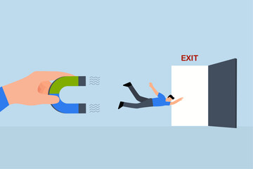 Boss holds magnet to pull resignation letter