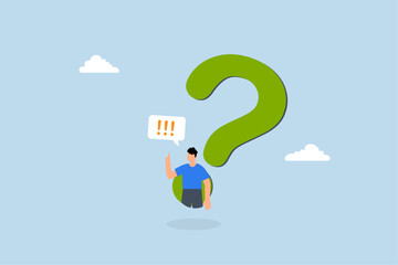 determination businessman comes out of question mark to answer question.