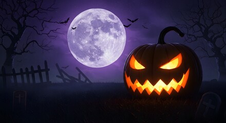 Halloween Day Spooky Halloween Pumpkin Under a Full Moon A Ghastly Night Scene