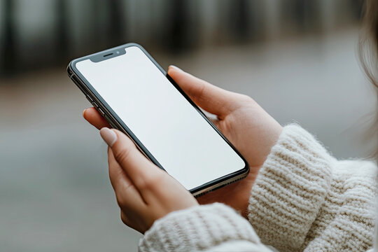 Smartphone in Hand: A person's hands cradle a modern smartphone with a bright, blank screen, ready for any information, application, or connection.